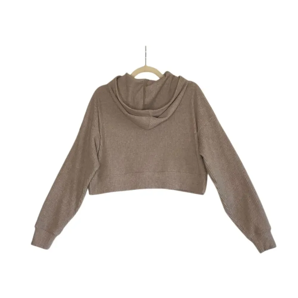 ALO YOGA Muse Ribbed Knit Cropp Hoodie Sz S Athletic Everyday Outdoor City Chic